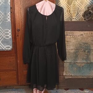 E2-21 Banana Republic Black Sheer Long Sleeve Layered Keyhole Peasant Dress XL